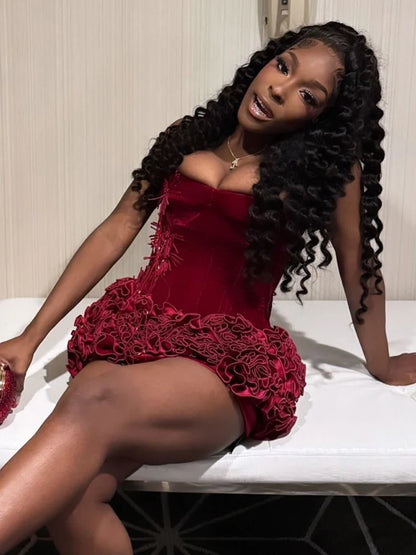 Halter Sleeveless Style Corset Mini Dress with Unique Embellishments for a Special Night Out Evening Gown