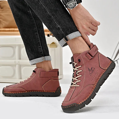 New 2024 Autumn Handmade Leather Men Boots Design Sneakers Man Breathable Casual Leather Shoes Men Ankle Boots Outdoor Boats