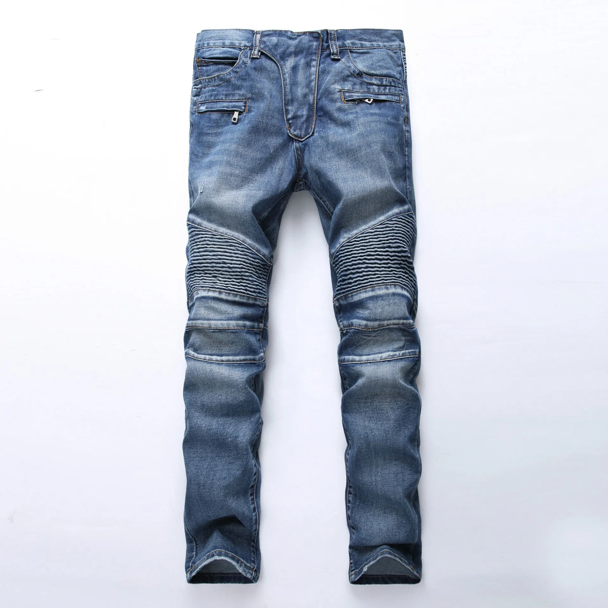 Men's New Casual Motorcycle Jeans Hip Hop Street Riding Stretch Slim Fit Straight Pants Patchwork Fashion Denim Trousers Male