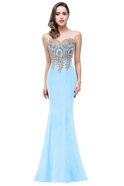 Elegant Mermaid Evening Dress Women Golden Appliques Lace Royal Blue Sweetheart Illusion Wedding Party Prom Gowns Robe de Soiree