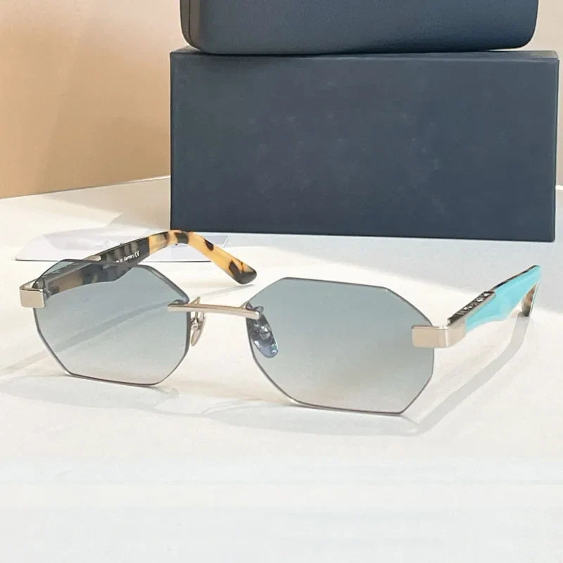 Designer Rimless Sunglasses THE AMAN I Irregular for Men Women Alloy Luxury Germany Brand Design High Quality UV400 with Case