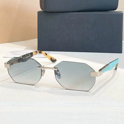 Designer Rimless Sunglasses THE AMAN I Irregular for Men Women Alloy Luxury Germany Brand Design High Quality UV400 with Case