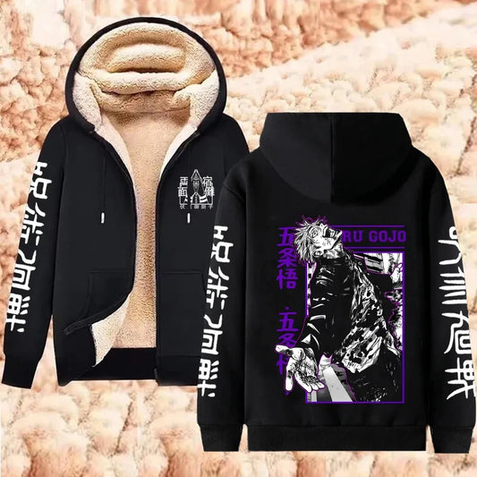 Warm Zipper Jacket Anime Thicken Hoodie Men Women Lamb Wool Casual Long Sleeve Sweatshirts Streetwear