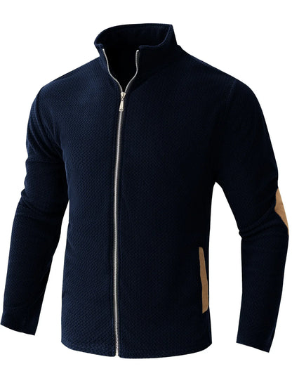 Autumn Winter Men's Stand Collar Casual Zipper Jacket  Double-Sided Fleece Warm Coat Outdoor Splice Long Sleeve Cardigan Mens