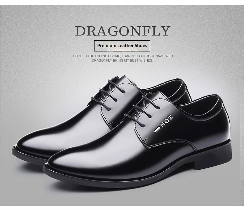 Men Height Increasing Shoes 6cm Inner Lift Black Formal Dress Shoes Lace Up Business Casual Elevator Shoes for Wedding Banquet