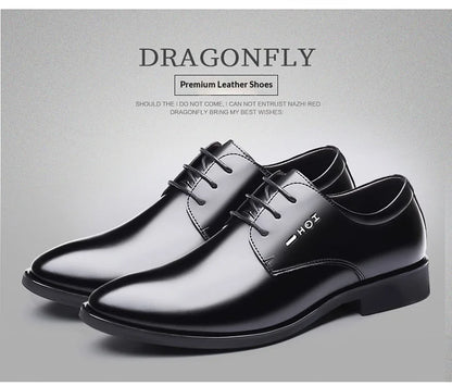 Men Height Increasing Shoes 6cm Inner Lift Black Formal Dress Shoes Lace Up Business Casual Elevator Shoes for Wedding Banquet