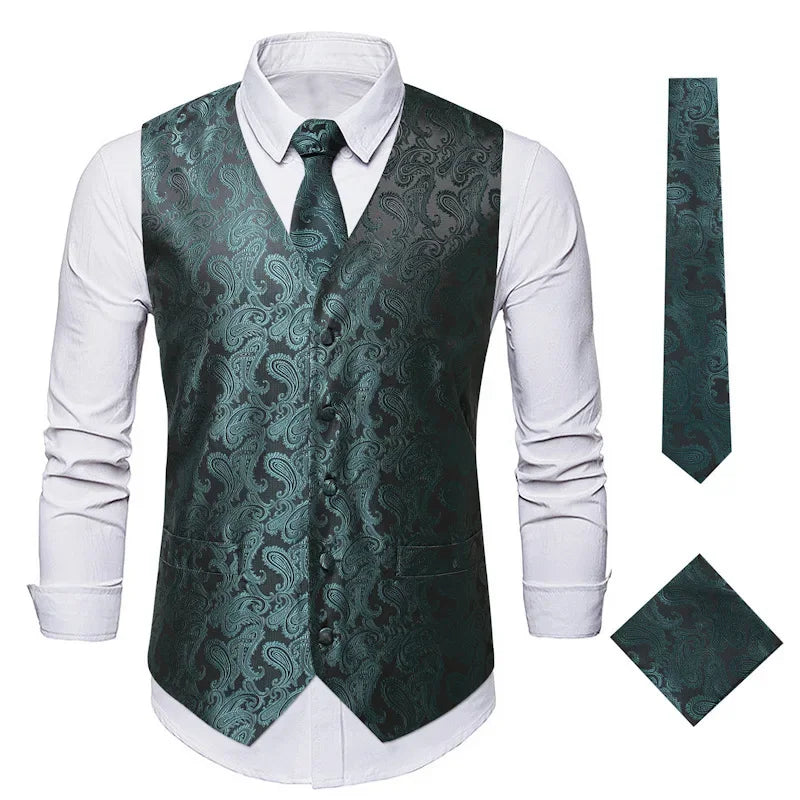 Red Men's Single Breasted V-Neck Sleeveless Vest Jacket, Wedding Party Vests, White Black Blue Green Waistcoat With tie and