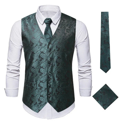 Red Men's Single Breasted V-Neck Sleeveless Vest Jacket, Wedding Party Vests, White Black Blue Green Waistcoat With tie and