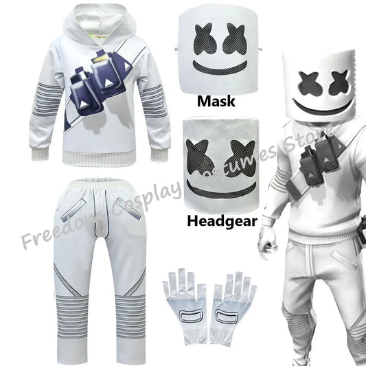 Kids Electronic Sound Singer DJ Marshmello Costume Girls Boys Halloween Christmas Cosplay Party Costume Hoodie set