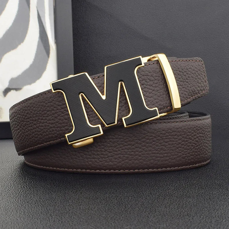 High Quality Designers Letter M White Leather Belt Men Luxury Famous Young Men Cowhide  Brand Jeans Relaxed Jeans Mode Man Belt