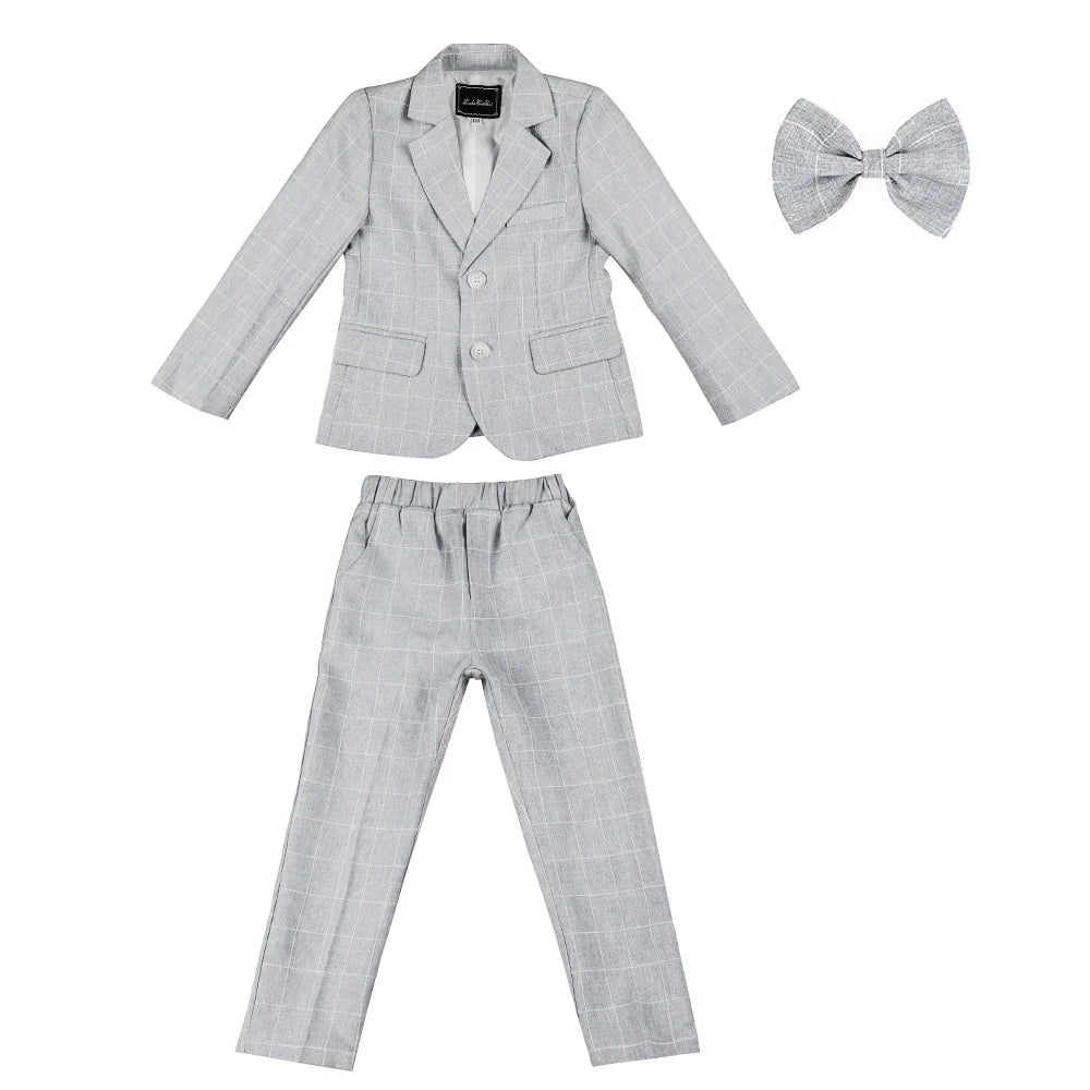 Boys Suit Wedding Ring Bearer Outfit Kids Suit Set Plaid Striped Blazer Suit Pants Bow Tie Pink Suit 2-14Years