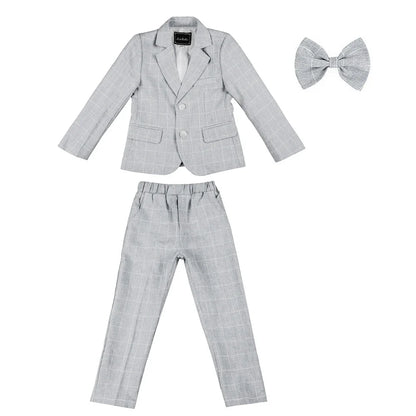 Boys Suit Wedding Ring Bearer Outfit Kids Suit Set Plaid Striped Blazer Suit Pants Bow Tie Pink Suit 2-14Years