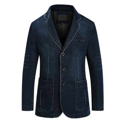 Mens Denim Blazer Men Fashion Cotton Vintage Suit Outerwear Male Blue Coat Denim Jacket Men Slim Fit Jeans Denim Blazers Top 4Xl