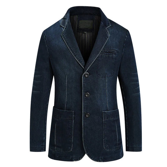 Mens Denim Blazer Men Fashion Cotton Vintage Suit Outerwear Male Blue Coat Denim Jacket Men Slim Fit Jeans Denim Blazers Top 4Xl