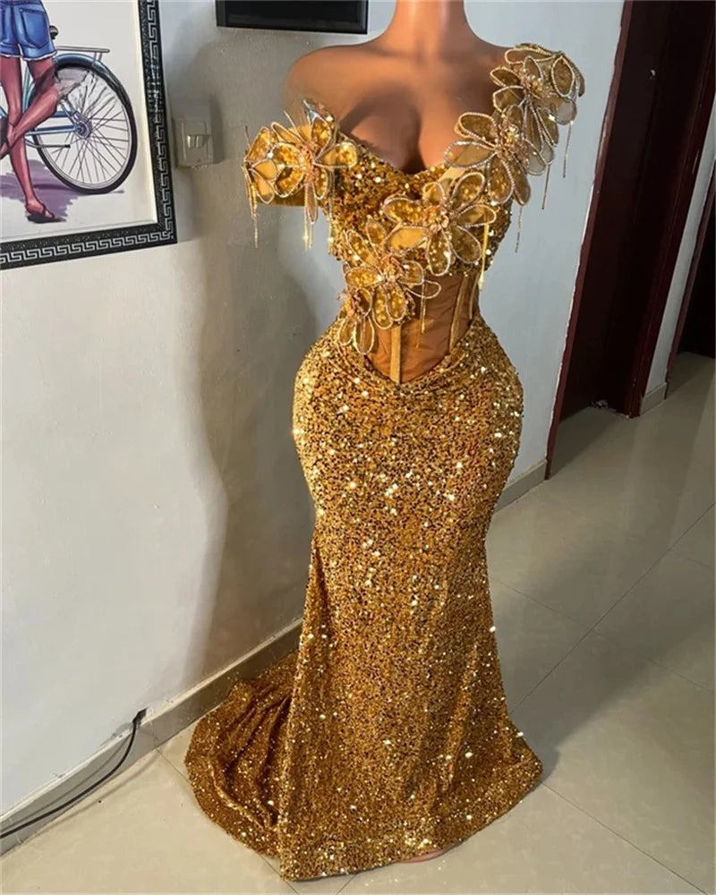 Red Aso Ebi Prom Dresses 2026 Black Girls Off Shoulder Crystals Appliques Sequins Formal Wedding Prom Party Gowns Customized
