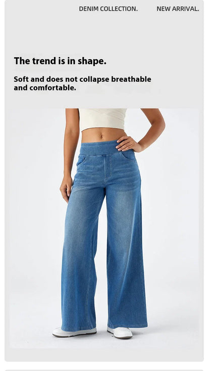Women's New Large Size Denim Wide-Legged Trousers American High-Waisted Thin Straight Loose Casual Trousers Casual Jeans