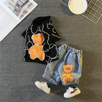 Summer Baby Boys Carttoon T-Shirt And Denim Shorts Set Toddler Infant Casual Clothing Outfit Kids Children's Clothing Suit