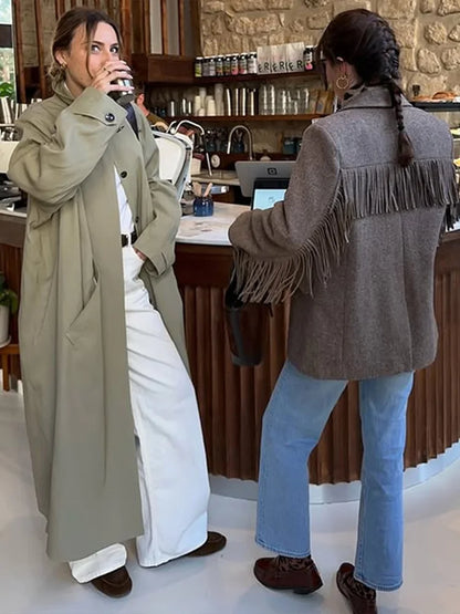 Tassels Woolen Suit Jacket Women Elegant Turn-down Collar Long Sleeve Single Breasted Pocket Autumn Winter Coats New Outerwears