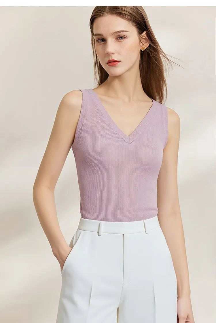 Women Tank Top 2026 Summer Basic Knit Sleeveless V-Neck Ribbed Vest Casual Clothes Versatile Layer Woman Crop Top 12641107