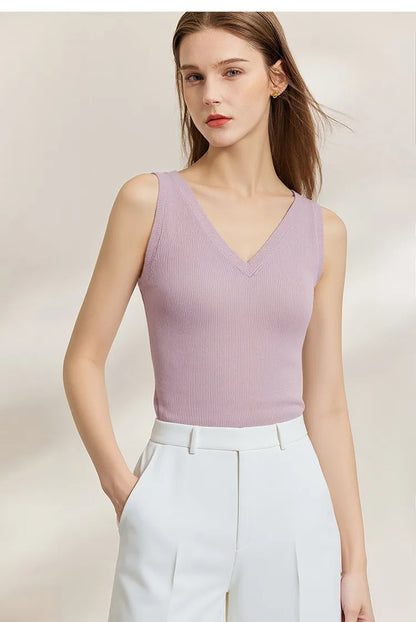 Women Tank Top 2026 Summer Basic Knit Sleeveless V-Neck Ribbed Vest Casual Clothes Versatile Layer Woman Crop Top 12641107