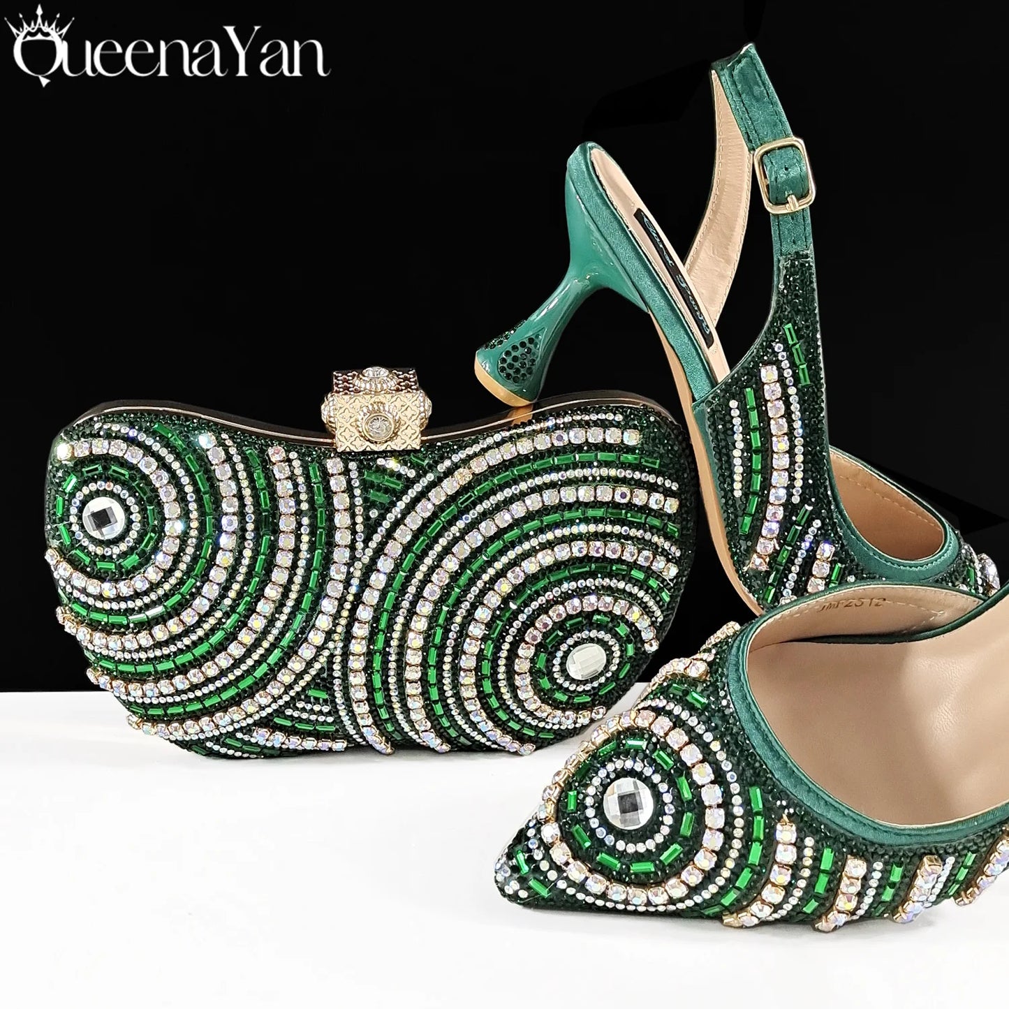 High-end Matching Women's Shoes with Diamond Hard Box Bag Popular in Nigeria Party Women's High Heels