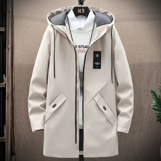 2024 Men's Classic Fashion Trend Long Windbreaker Spring Autumn Men Casual Loose Large Size High-quality Hooded Coat