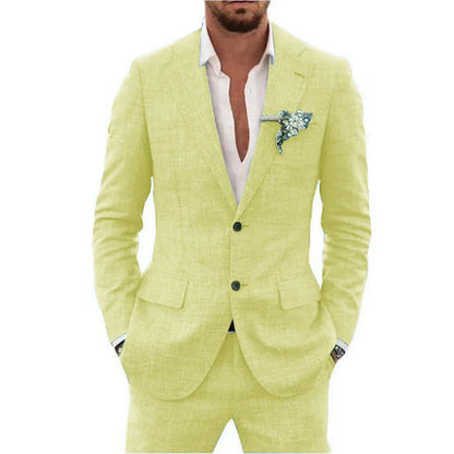 High Quality Linen Suits for Men Two Piece Formal Notch Lapel Single Breasted Male Suit Beach Casual Elegant Wedding Tuxedo