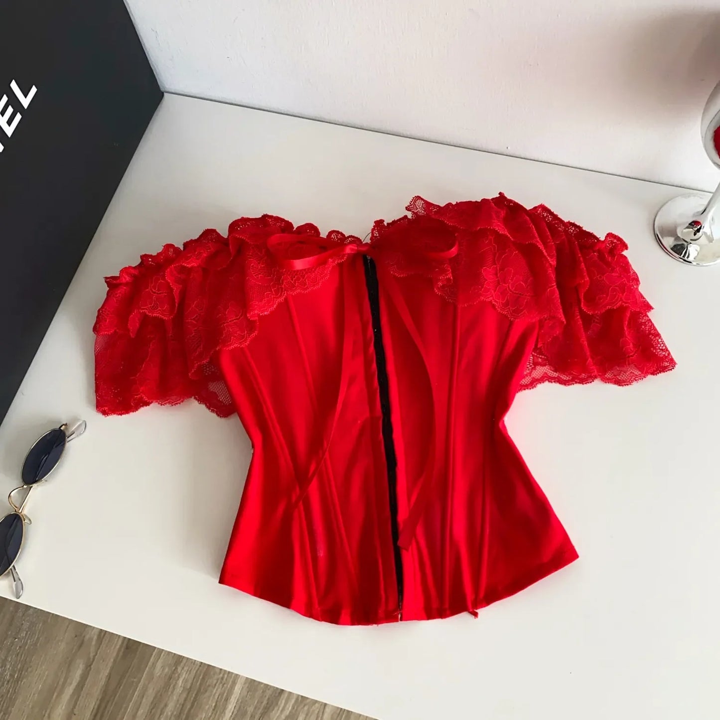 Feminine Lace Corset Tops Off Shoulder Lace Up Splice Summer 2026 Tank Top French Style Court Versatile Sensual Camis