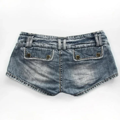 2026 New Gothic Retro Blue Washed Shorts Women's Harajuku Pocket Low Waist Shorts Sexy Hot Girl Denim Shorts
