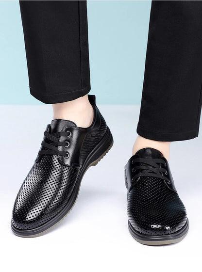 Summer Men's Leather Sandals Shoes Lace Designer Business Black Fashion Casual Shoes Male Black Groom Lace Wedding Shoes Man
