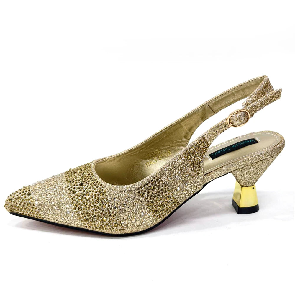 Venus Chan Fashionable Party Shoes and Bags Nigerian Women’s Party Suit Medium Heel Pointed Toe Women’s Shoes and Same Color Bag