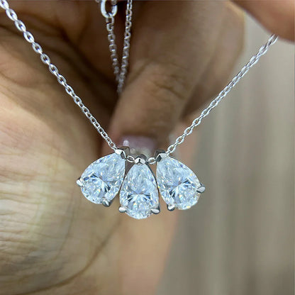3-Stones Waterdrop Moissanite Pendant Necklace for Women S925 Silver Pear Cut Diamond Neckchain with Certificates Fine Jewelry