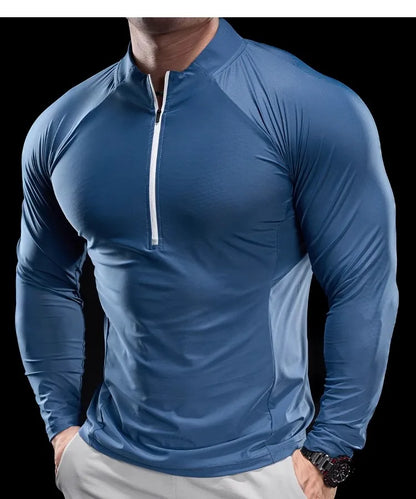 2024 New Men Sports T-shirt Gym Fitness Tops Running Training Clothes Autumn Round Neck Quick-drying Breathable Long Sleeves