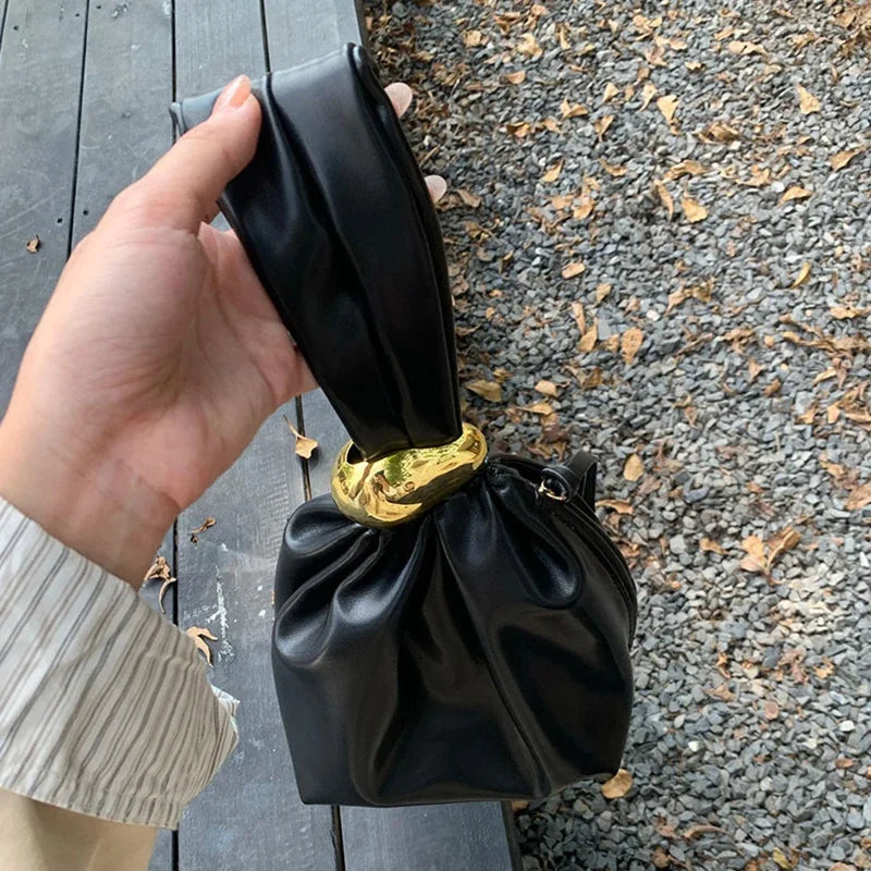 Design Mini Pu Leather Dumpling Niche Clutch Bags for Women Fashion Knotted Female Retro Shoulder Bag Wrist Handbags and Purses