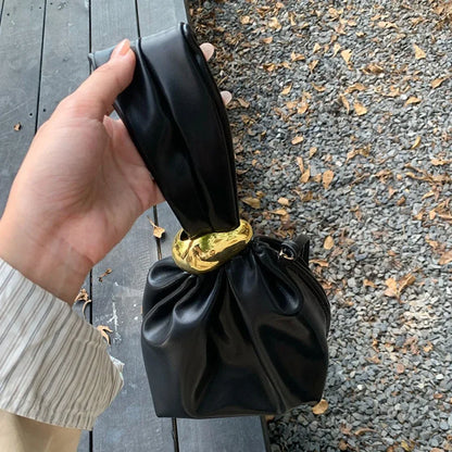 Design Mini Pu Leather Dumpling Niche Clutch Bags for Women Fashion Knotted Female Retro Shoulder Bag Wrist Handbags and Purses