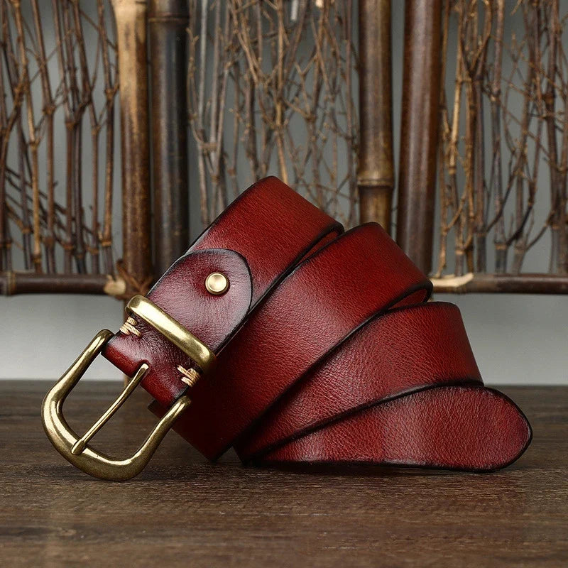 3.8CM  Pure Cowhide Genuine Leather for Men High Quality Jeans Brass Buckle Belts Cowboy Waistband Male Fashion Designer Luxury