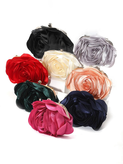 Fashion Pink Flower Petal Banquet Floral Dress Purse Evening Day Clutch Bag Women Luxury Prom Party Wedding Day Bag