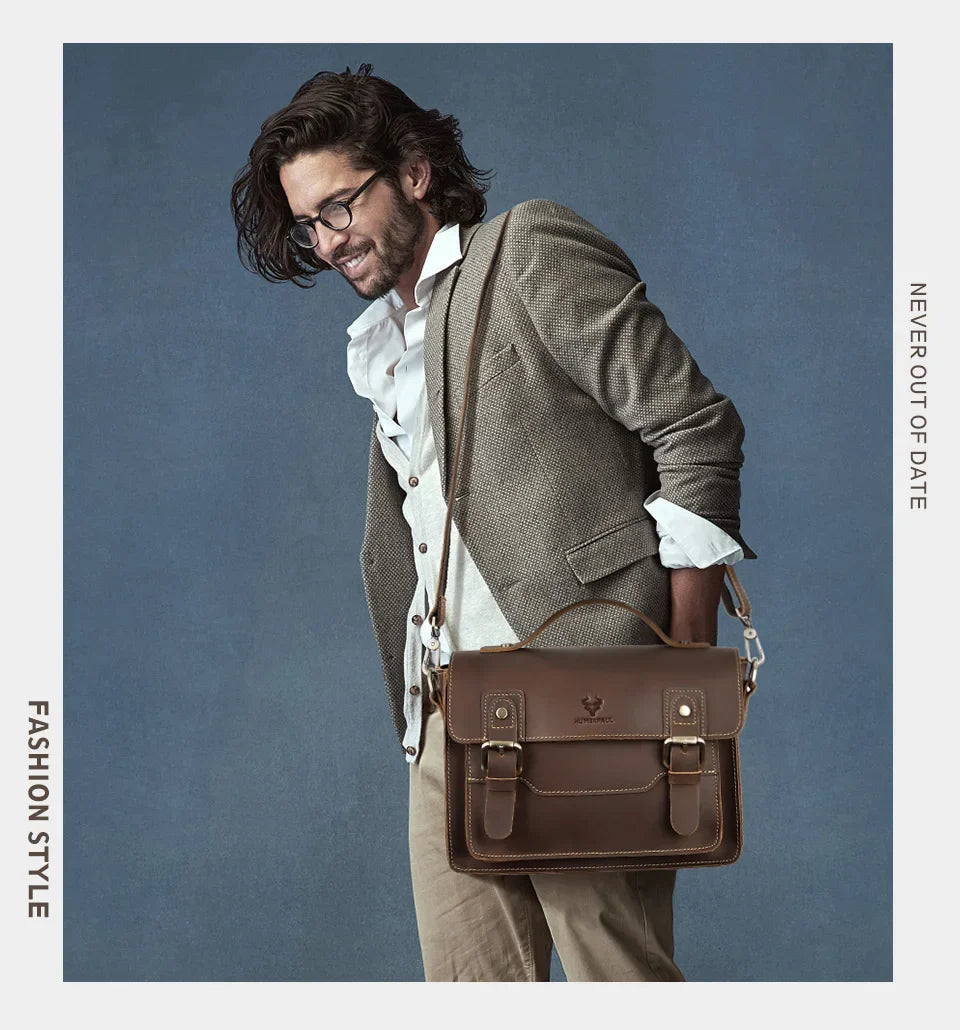 Crazy Horse Leather Men Messenger Bag Business Laptop Briefcase Casual Male Work Tote Bags for Ipad Large Capacity Travel Bag