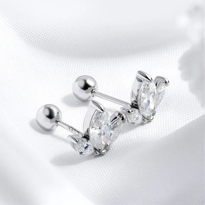 Marquise Cut 3 Gems All Moissanite Stud Earrings for Women Sparkling Jewelry Lab Diamond Pure 925 Sterling Silver Earring