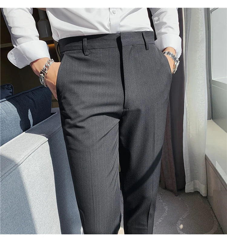 Plus Size 40 42 Spring Summer Double Line Stripe Suit Pants Men Clothing 2022 Korean Slim Fit Business Formal Wear Office Pants