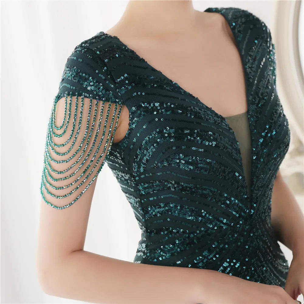 Elegant V Neck Mermaid Evening Dress Long Luxury Beads Women Evening Party Dresses 2025 New Formal Dress 19085