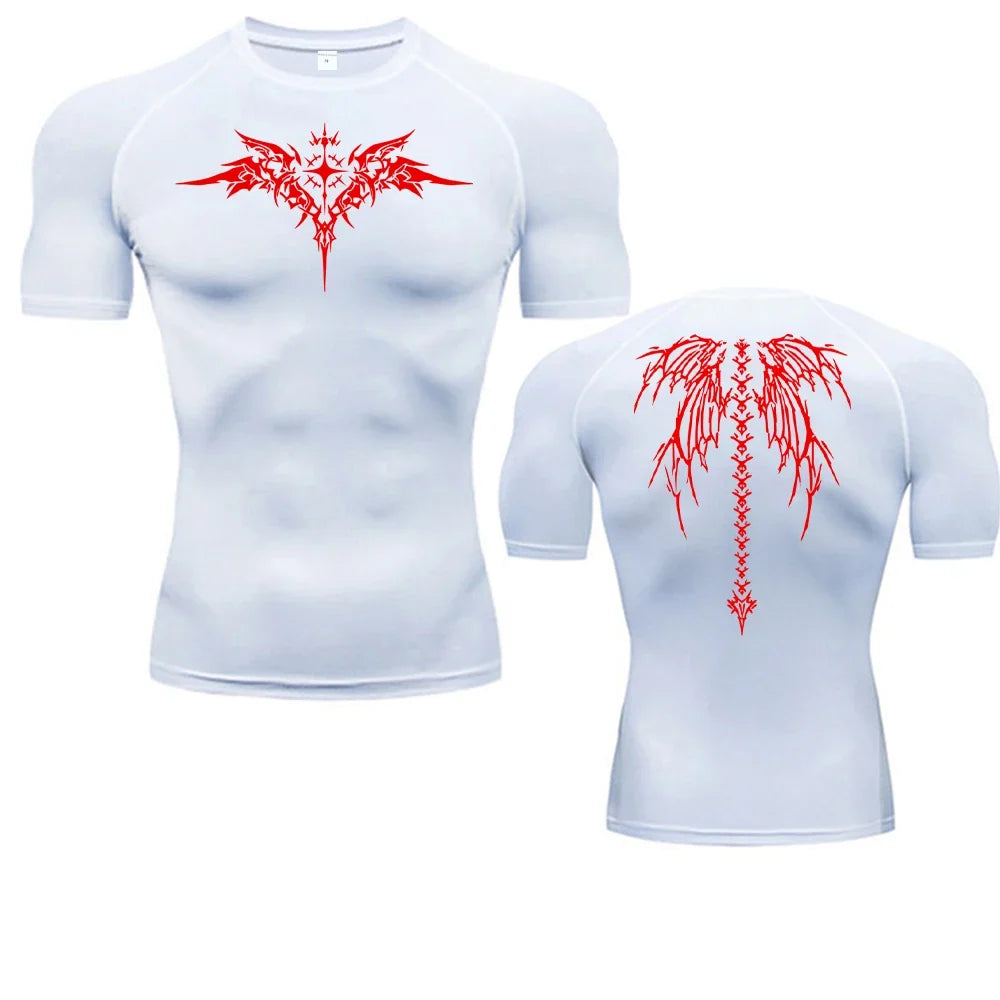 Men's Compression Shirt Anime Print Gym Sport Quick Dry Gym TShirts Fitness Athletic Undershirts Elasticity Tops Tee Summer Male