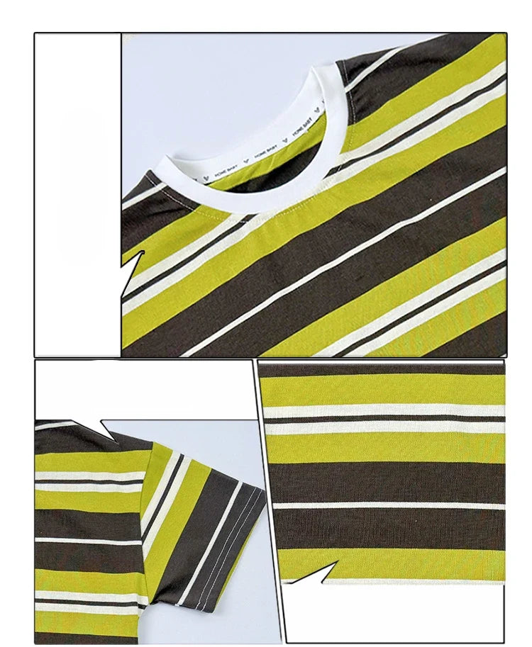 Elegant Children Summer Suit Outfit for Boy Striped Top and Bottom Set Kids Teenagers Cotton T-shirt Shorts 2 Pieces Clothes Set