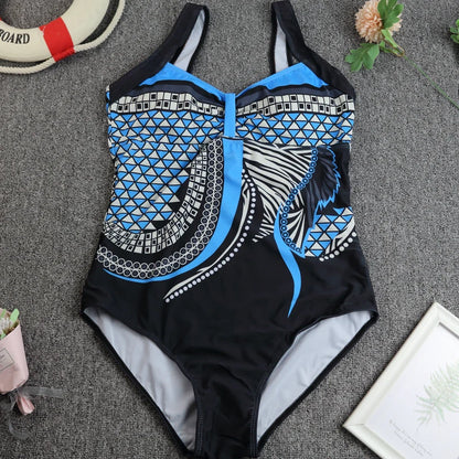 2024 Vintage One Piece Swimsuit Women Swimwear Tummy Control Monokini Sexy Bodysuit Print BathingSuit Female Beachwear Plus Size