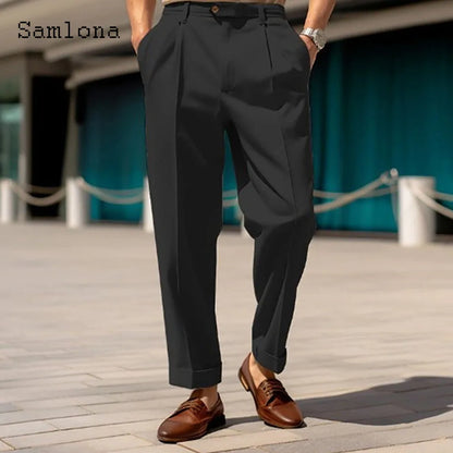 2023 Men's Stand Pocket Elegant Wide Leg Pants Solid White Party Wedding Trousers Plus Size Mens Fashion Buttons Up Suit Pants