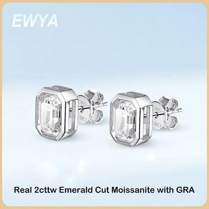 New In 2cttw D Color Emerald Cut Moissanite Stud Earrings for Women S925 Silver Rhodium Plated Diamond Earring Fine Jewelry