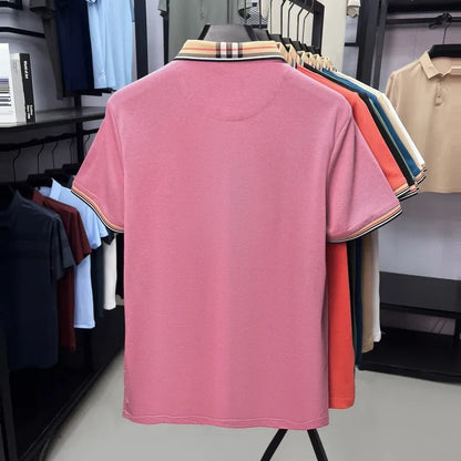High end brand men's short sleeve polo shirt summer new letter emboss lightweight breathable fashion color blocked lapel T-shirt