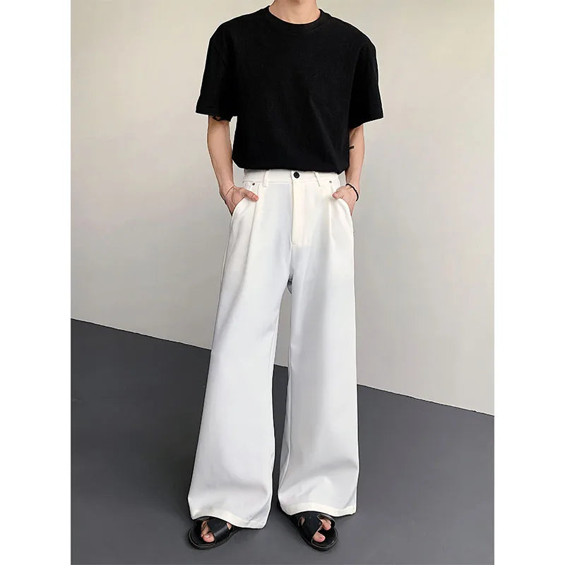 2023 New Black Suit Pants Men Fashion Social Mens Dress Pants Korean Loose Oversized Wide Leg Pants Mens Formal Trousers M-2XL