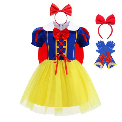 2025 Girls Disney Princess Dress Snow White With Cape Kids Cosplay Halloween Birthday Costumes Children Party Dress 10Y Clothes