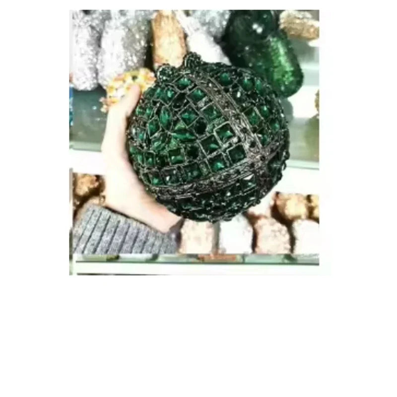 Woman Silver Crystal Stone Ball Shape Evening Bag Banquet Birthday Party Gift Lady Handbag Wedding Bridal Diamond Hollow Purse